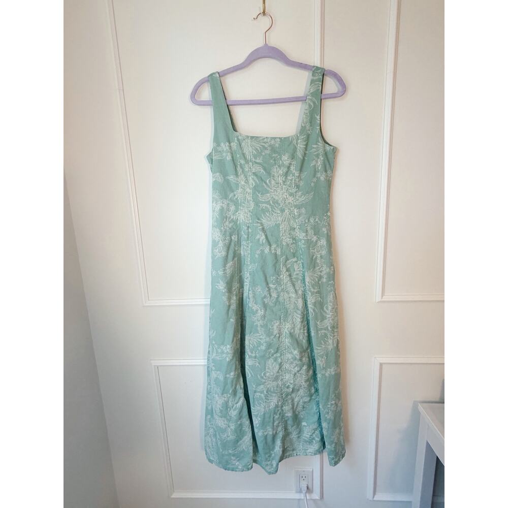 The Loft Cotton Blend Midi Dress Teal and White Floral Size 2 - Picture 4 of 11